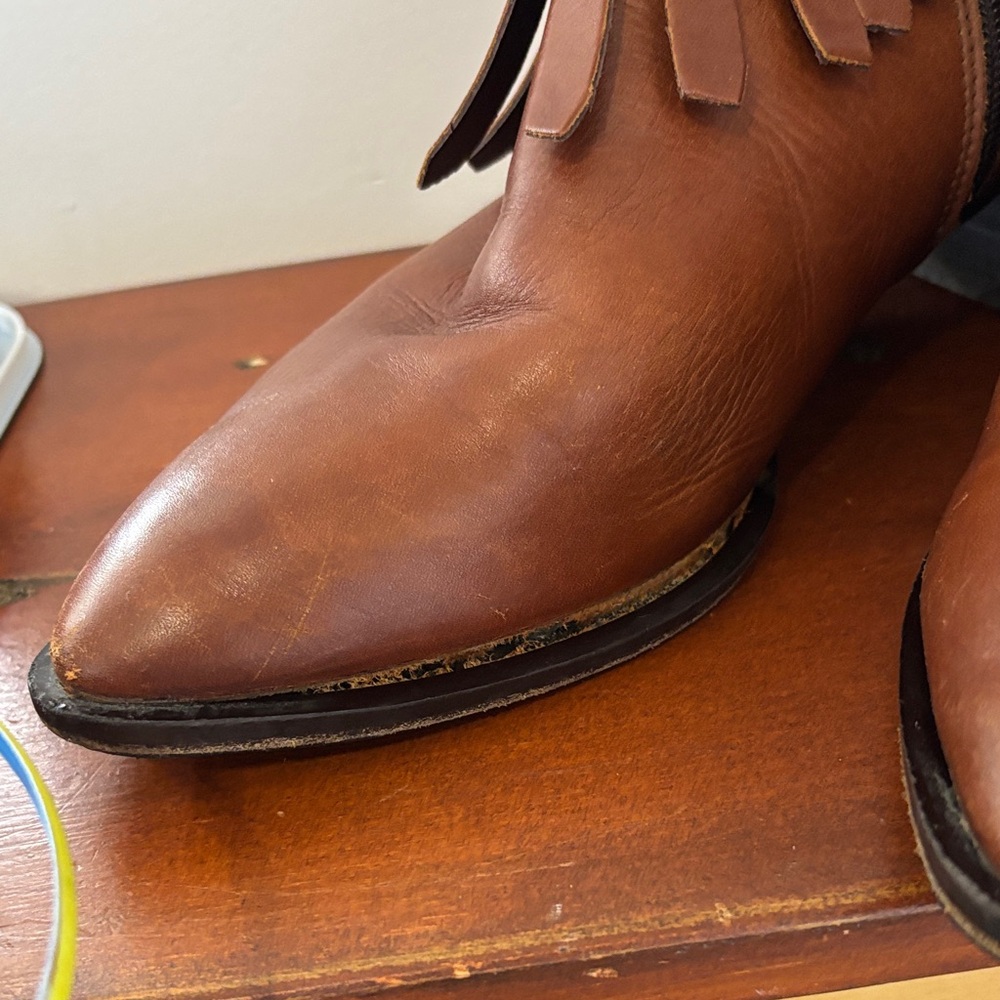 Brown Fringe Leather Zip Up Ankle Boots 40 - Picture 7 of 11